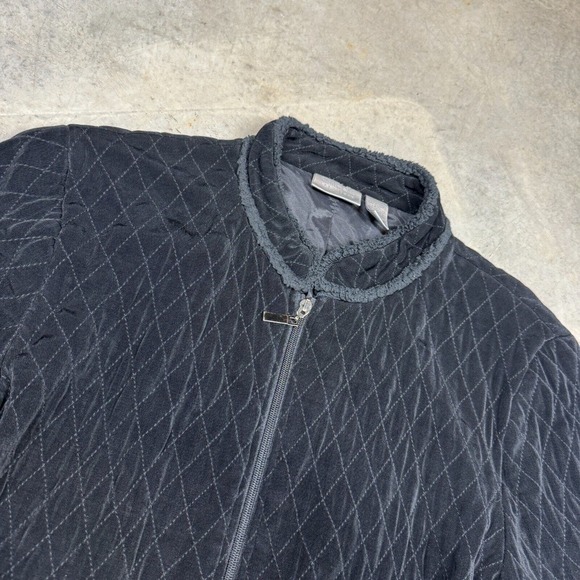 Chico’s Travelers Black Lined Full Zip Jacket XL Quilt Pattern Velvety - Picture 3 of 9